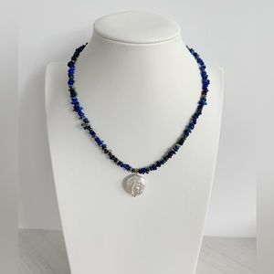 Handmade lapis pearl necklace